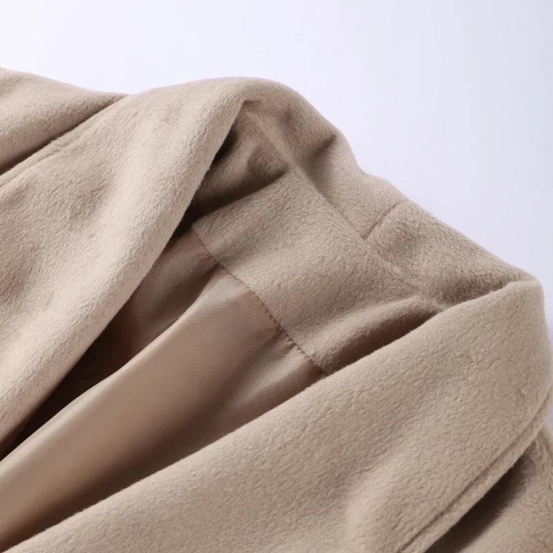 Manteau en laine pour femmes, Patchwork de fourrure solide, mode, manches longues, col en v, à lacets, pardessus Long ample, automne, bureau, vêtements d'extérieur pour dames