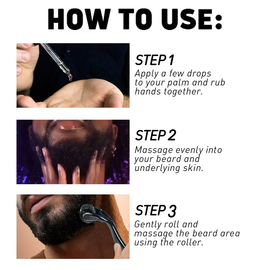 Natural shea butter beard conditioning oil, softens and strengthens the beard, sandalwood scent, 30ml, and gentle roller for men, facial hair massage