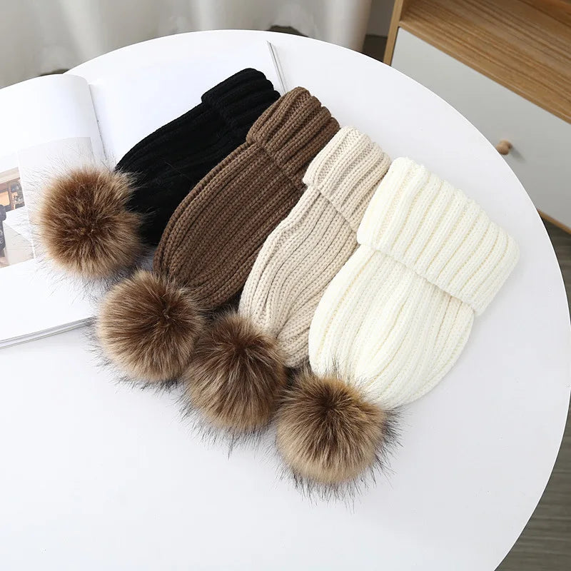 Chapeaux d'hiver pour enfants, pour filles et garçons, grand pompon, épais et chaud, tricoté, pour adultes et enfants, pull classique unisexe, casquettes Parent-enfant