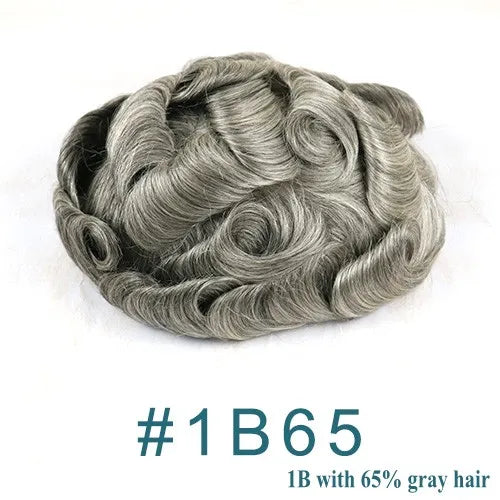 1B40 1B65 gris cheveux humains hommes toupet indécutable 0.1mm Pu Base homme perruques remplacement naturel délié cheveux prothèse capillaire
