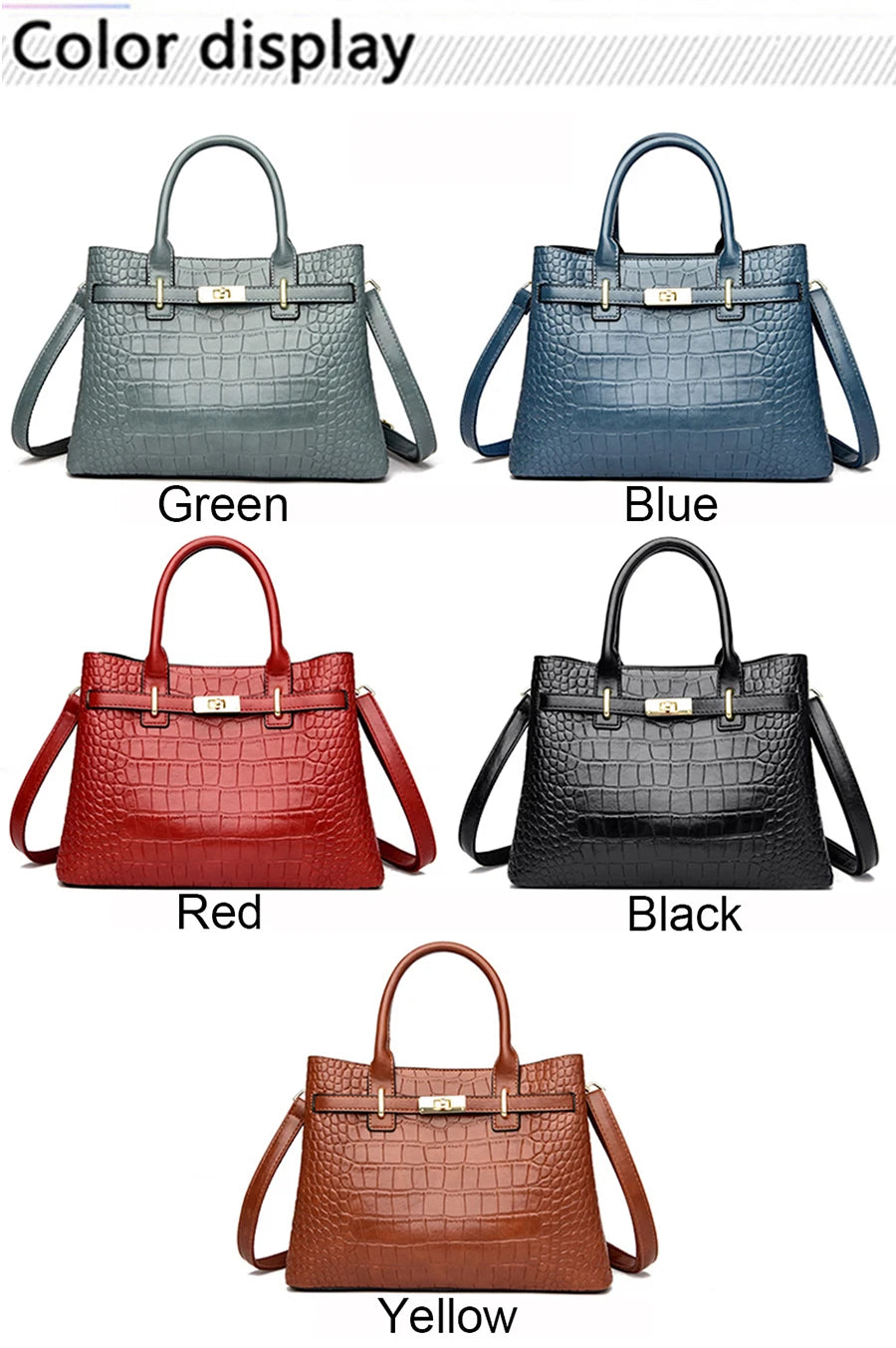 Famous brand women's handbags, high quality crocodile stripe three-piece designer shoulder bag/tote bag 