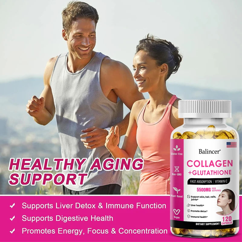 Supplément de collagène au glutathion - Maintaine la vitalité jeune - Soutenir la santé de la peau, supplément antioxydant, non OGM