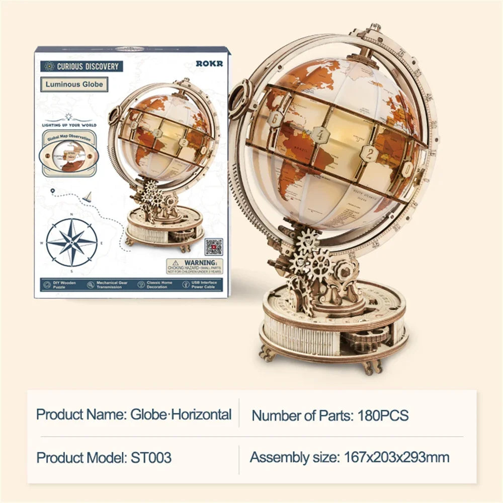 Lampe Globe en bois, jeux de puzzle 3D, cadeau d'anniversaire pour enfants et adultes, blocs de construction de décoration de maison, puzzle 3D pour enfants et adultes