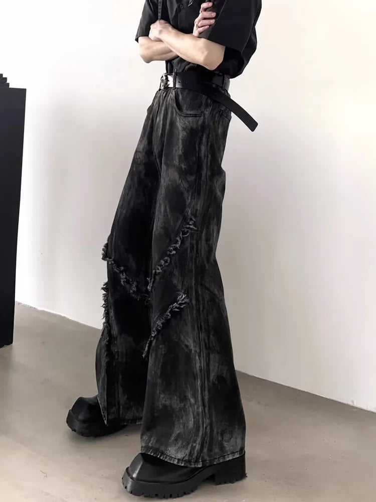 Jean Délavé Noir pour Homme, Streetwear, Baggy, Empilé, Évasé, Vintage, Années 90, 2025