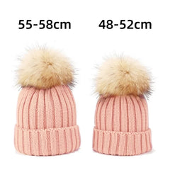 Chapeaux d'hiver pour enfants, pour filles et garçons, grand pompon, épais et chaud, tricoté, pour adultes et enfants, pull classique unisexe, casquettes Parent-enfant