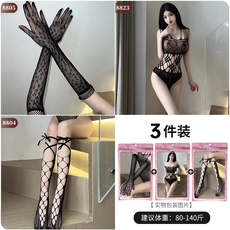 Body Sexy à entrejambe ouvert pour femmes, 24 Styles, bas de corps en maille résille érotique, porno ajouré, Teddy, Lingerie sans entrejambe