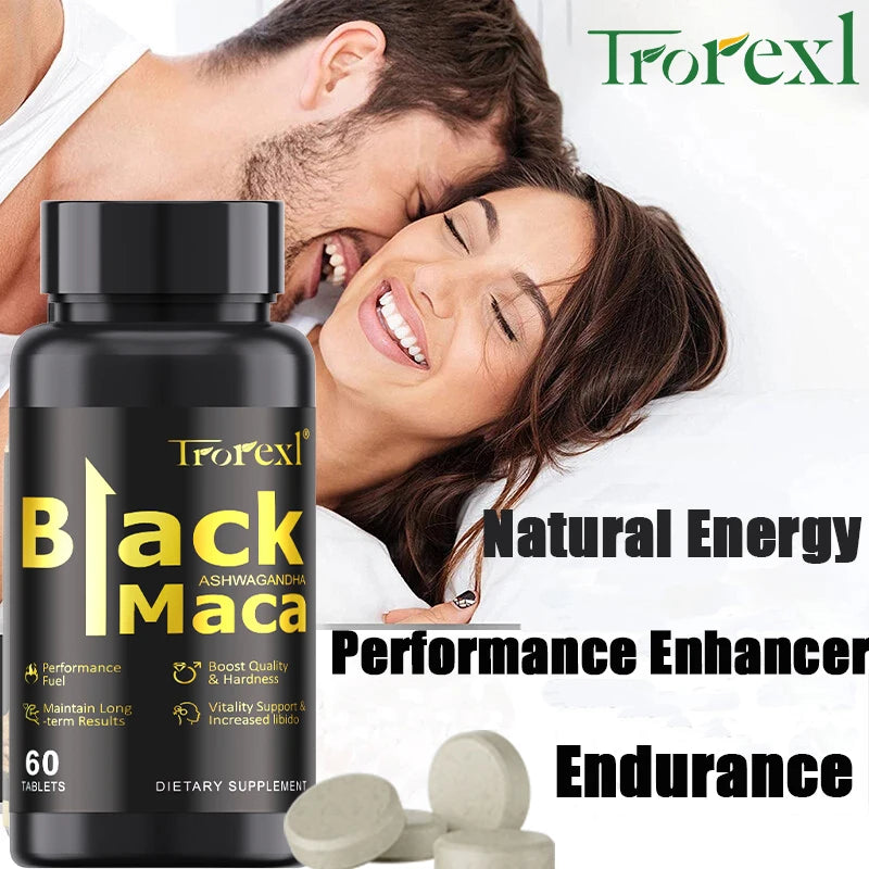 Pilules de Maca noires biologiques, 60 comprimés pour hommes, supplément améliorant, améliore la taille, l'endurance, favorise l'énergie saine