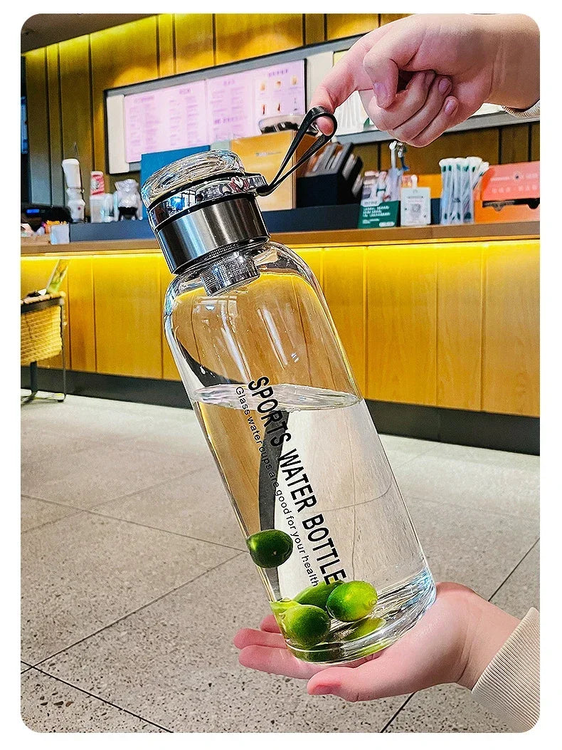 Bouteille d'eau en verre de grande capacité 2L, tasse transparente pour jus de lait, verres portables étanches pour l'extérieur, bouteille d'eau et de thé en verre 2L