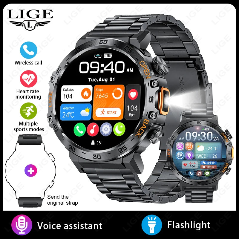 LIGE 2025 montre intelligente hommes Sport montres lampe de poche LED 360*360 Ultra HD écran étanche Fitness Bluetooth appel hommes Smartwatch
