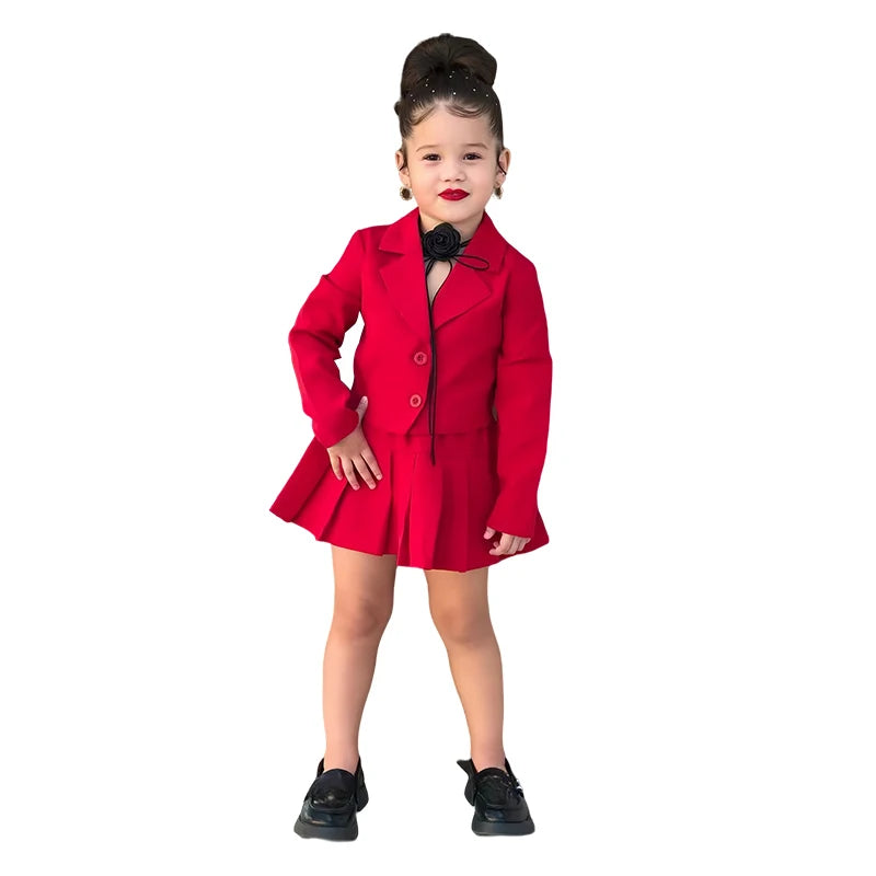 Vêtements pour enfants, veste à manches longues et mini-jupe, ensemble 2 pièces pour filles de 2 à 8 ans, automne