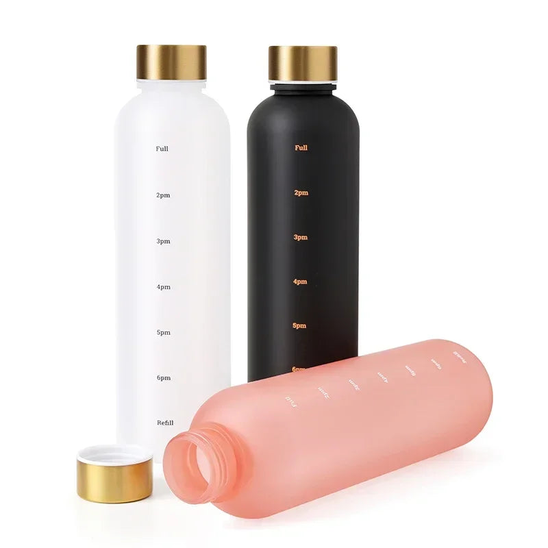 Nouveau 1L bouteille d'eau avec timbre de temps sans BPA réutilisable Fitness Sports voyage en plein air étanche tasse d'eau bouilloire givrée