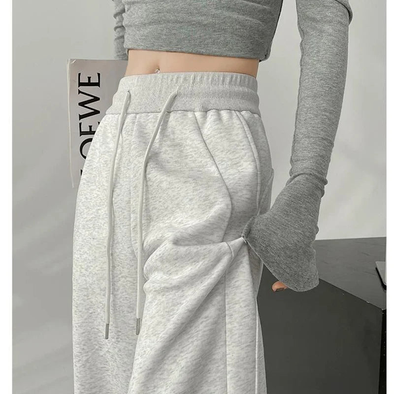 Femme classique coréen taille haute pantalons de survêtement femmes coupe ajustée pantalon confortable filles jambe droite mince pantalons décontractés