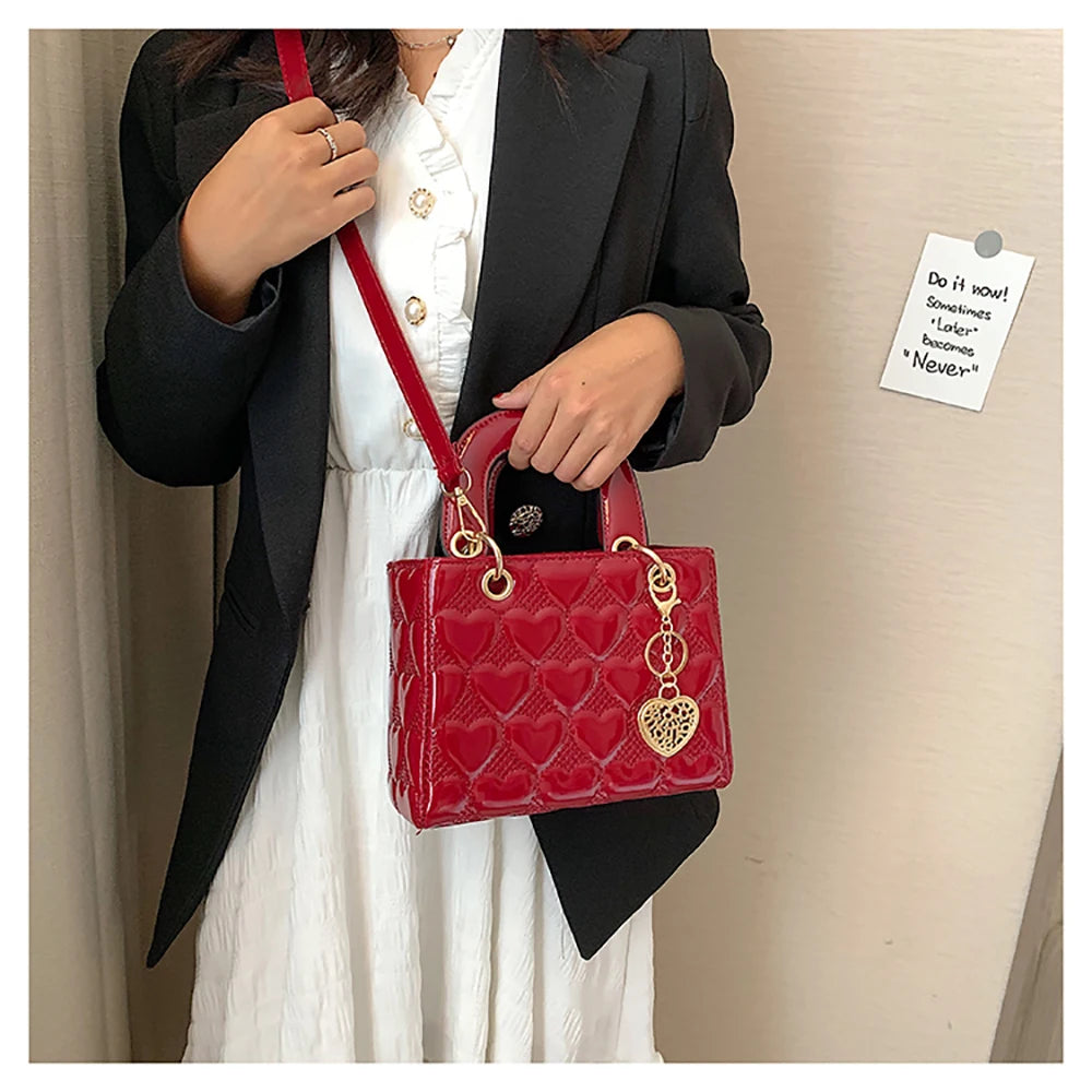 Red Love - Women's Patent Leather Handbag, Glossy Surface, High-End Design, Wedding Cuff Bag, Striking Shoulder Bag, New Fashion 