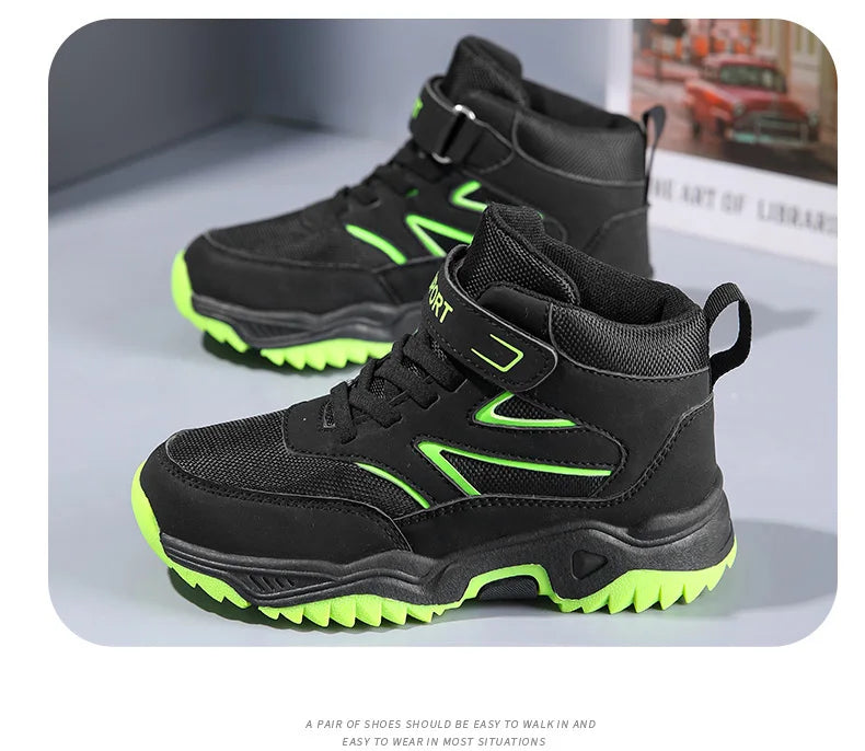 Chaussures de sport antidérapantes en cuir pour enfants, baskets de course respirantes, noires, à la mode, de randonnée, taille 29-40, nouvelle collection