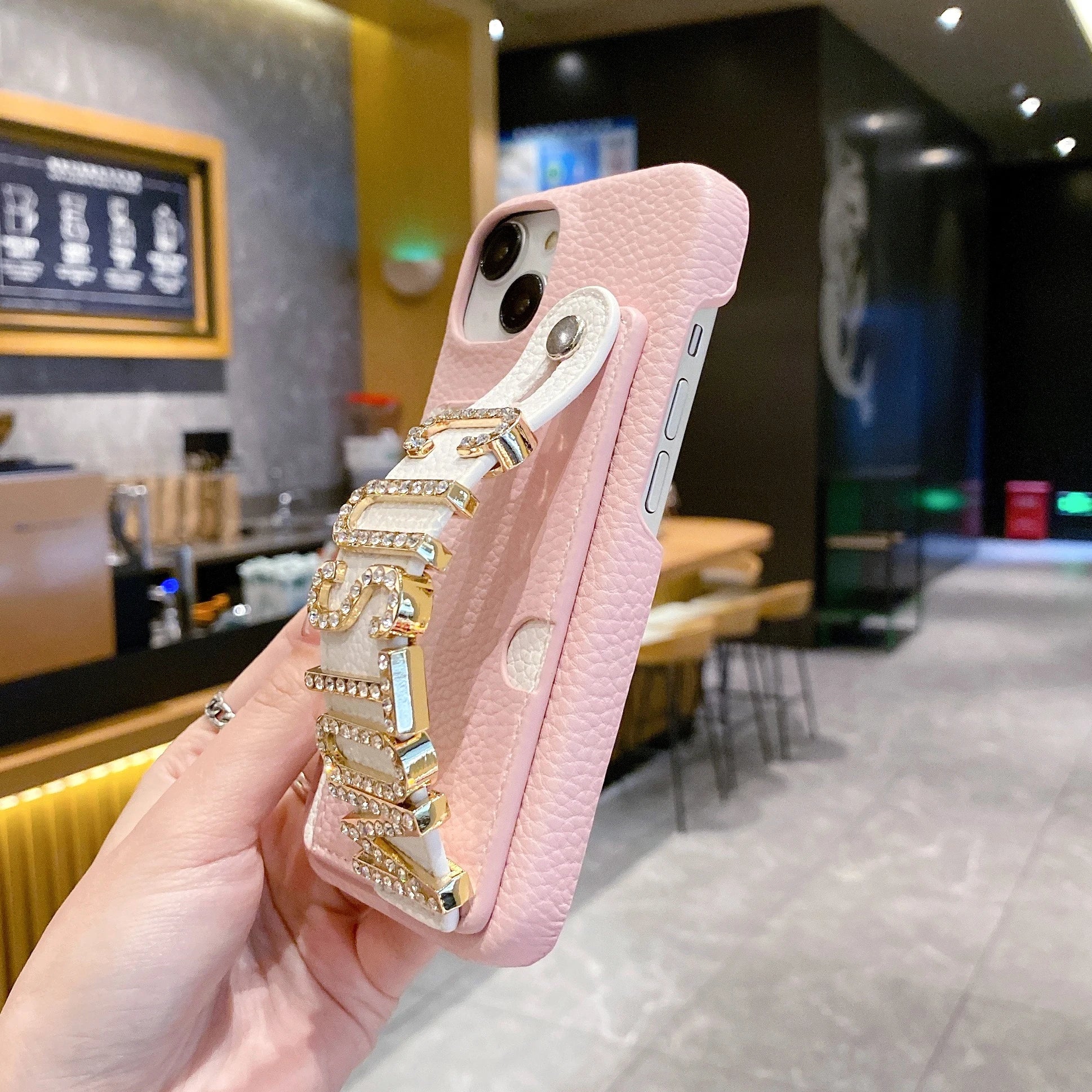 Étui de téléphone en cuir personnalisé avec nom de lettre, porte-carte de bracelet personnalisé, iPhone 16, 15, 14, 13, 12, 11Pro Max, 16Plus