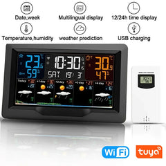 Tuya WIFI Station météo intelligente écran couleur APP contrôle météo réveil intérieur et extérieur température humidité mètre