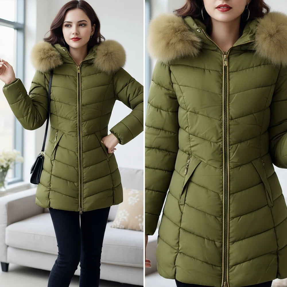 Manteaux d'hiver pour femmes, veste longue matelassée tendance, capuche en fausse fourrure détachable, manches longues, fermeture éclair sur le devant, temps froid, 2025