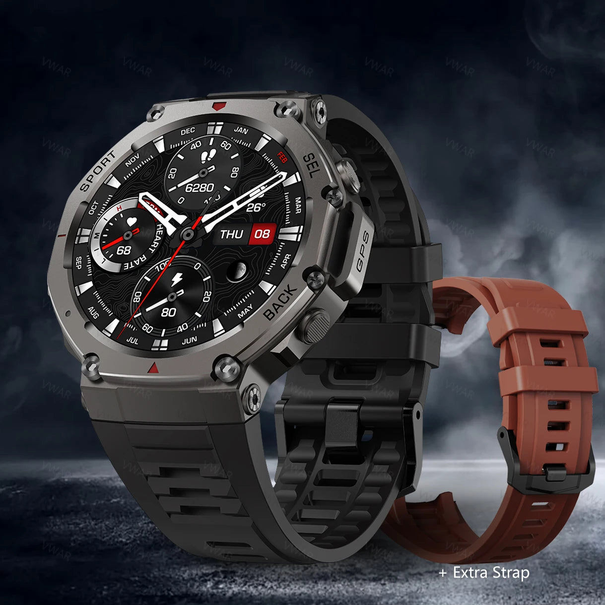 Montre intelligente militaire T-Rex, 3 GPS intégrés, boussole, altimètre, barométrique, 5iko, IP69K, étanche, AMOLED, appel Bluetooth, montre intelligente