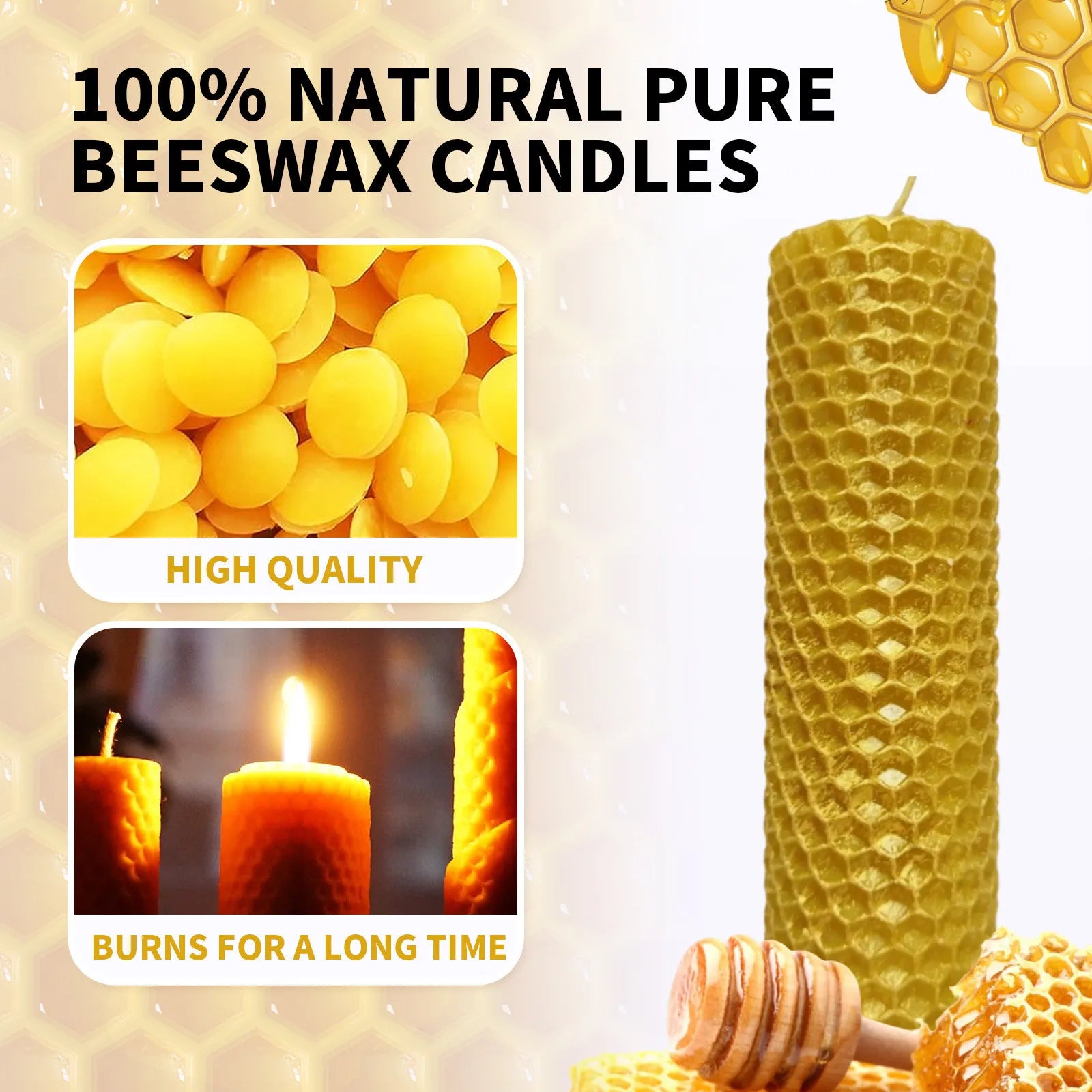 Bougies en cire d'abeille naturelle, 10 pièces, faites à la main, sans additifs, bougies de luxe haut de gamme pour dîner aux chandelles, cérémonie de mariage