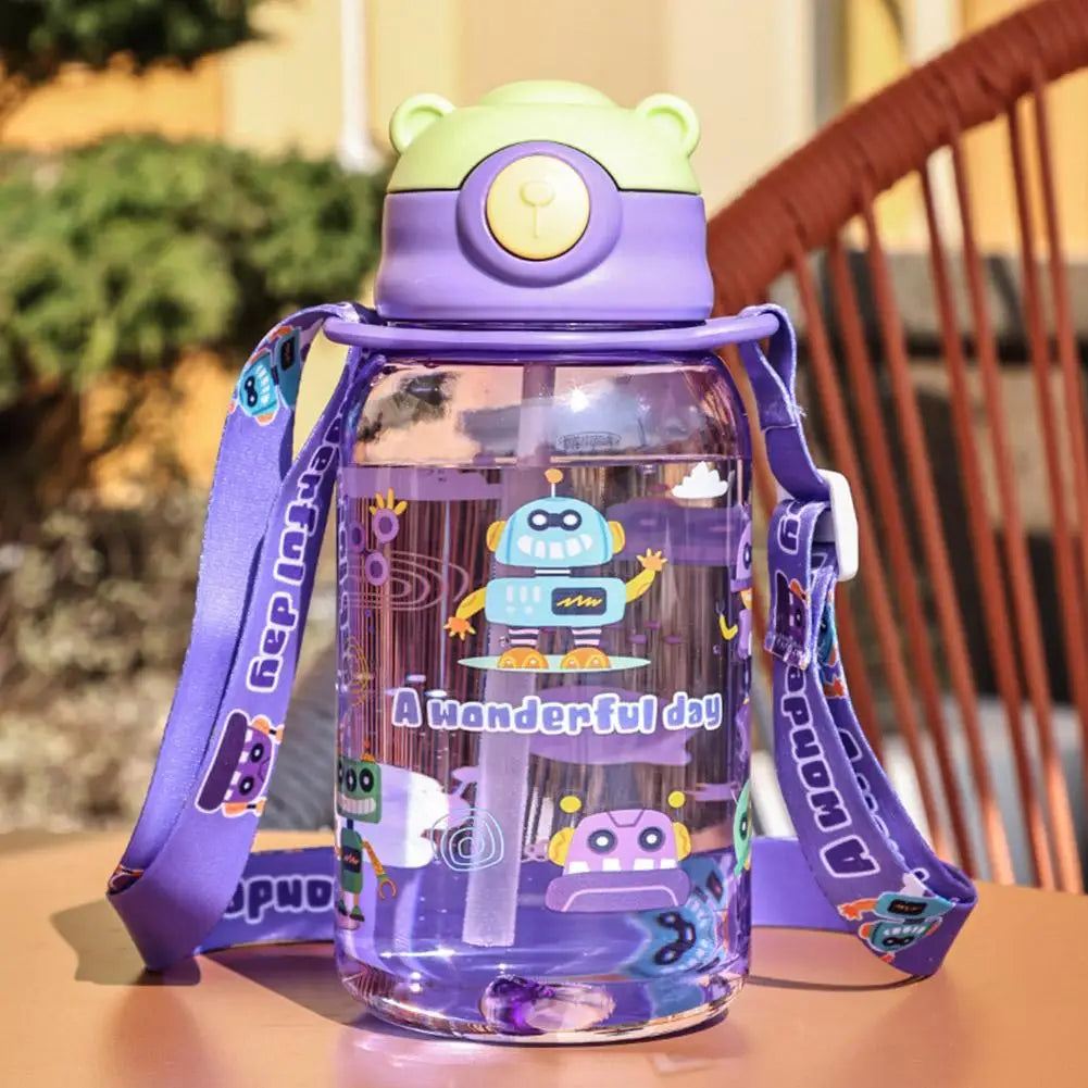 Bouteille d'Eau Portable avec Paille pour Enfant, Sans BPA, Étanche, pour l'Extérieur, 650ml