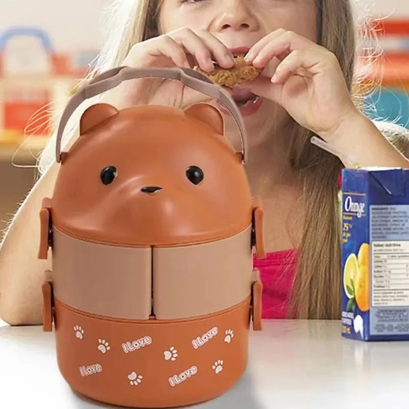 Boîte à lunch isotherme portable pour enfants, ensemble de conteneurs à lunch empilables, lunettes de dessin animé Bento, forme d'ours, récipient de stockage des aliments