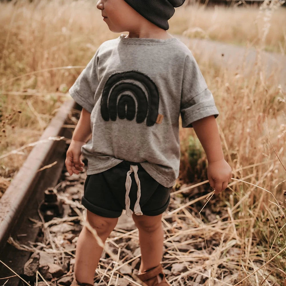 T-shirt à manches courtes en coton pour enfant, vêtement d'été pour bébé garçon et fille, avec impression de crème glacée et dessin animé