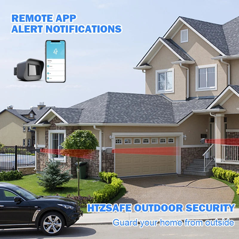 Sécurité domestique extérieure intelligente-capteur et détecteur de mouvement WiFi résistant aux intempéries-notifications d'application à distance-compatible avec Alexa