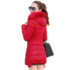 Veste d'hiver femmes 2023 manteau d'hiver couleur pure décontracté col de fourrure à capuche longue à capuche coton dame veste