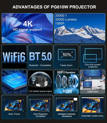 PROGAGA Full HD 1080P projecteur 4k PG610W Android WiFi mise au point automatique PG610 projecteur Portable PK DLP Home cinéma faisceau de film extérieur vidéo projecteur videoprojecteur 4k home cinéma