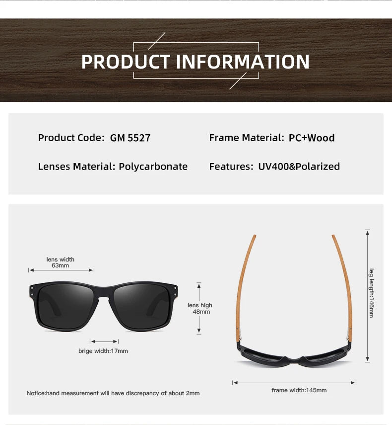 XSW-Lunettes de soleil polarisées faites à la main en bois de hêtre pour hommes, lunettes de soleil de conduite en plein air, charnière renforcée, design de marque, 5527