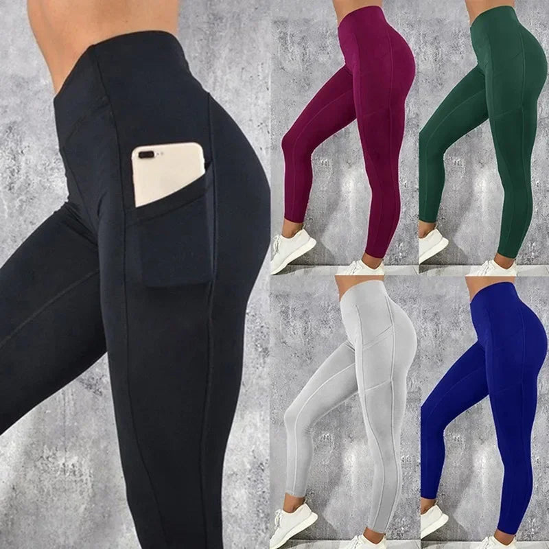 Yoga Fitness femmes Leggings taille haute collants avec poche gymnastique entraînement course extensible Sexy bout à bout levage décontracté pantalon maigre