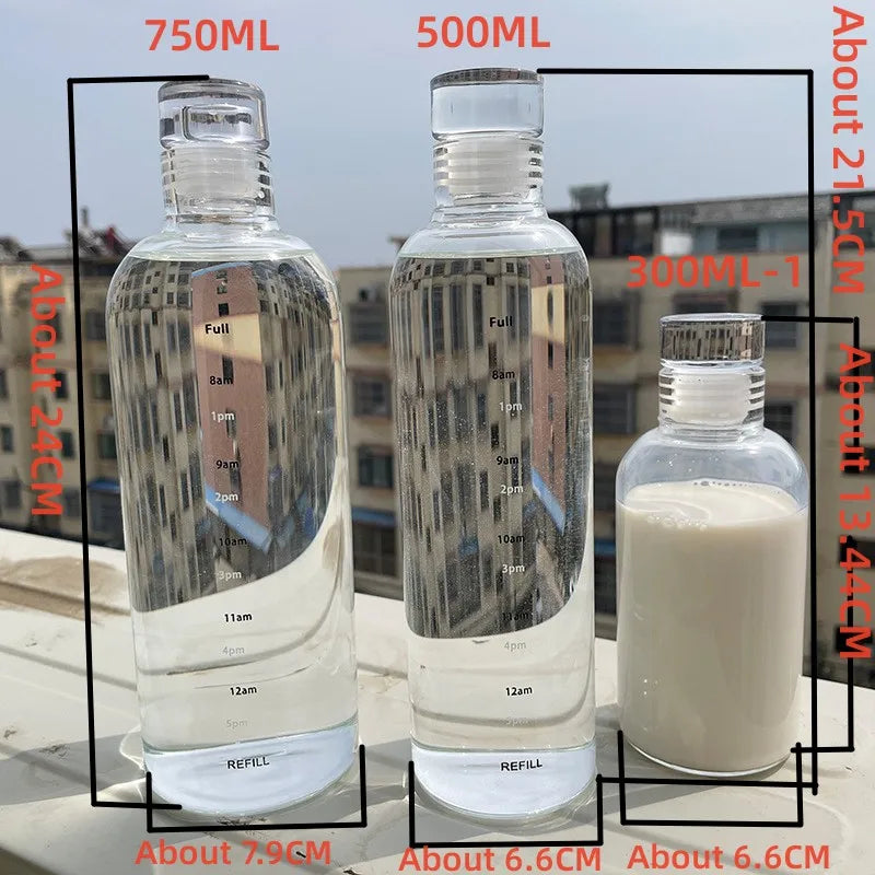 Bouteille d'Eau en Verre de Grande Capacité avec Couvercle Marqueur de Temps, pour Eau, Lait Transparent, Jus, Tasse Simple, Cadeau d'Anniversaire