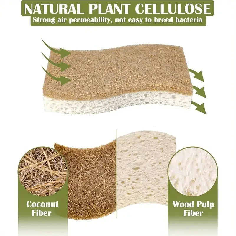 Éponge de cuisine naturelle en Cellulose et noix de coco, 6/12 pièces, pour la vaisselle, paquet d'éponges de nettoyage ménager blanches