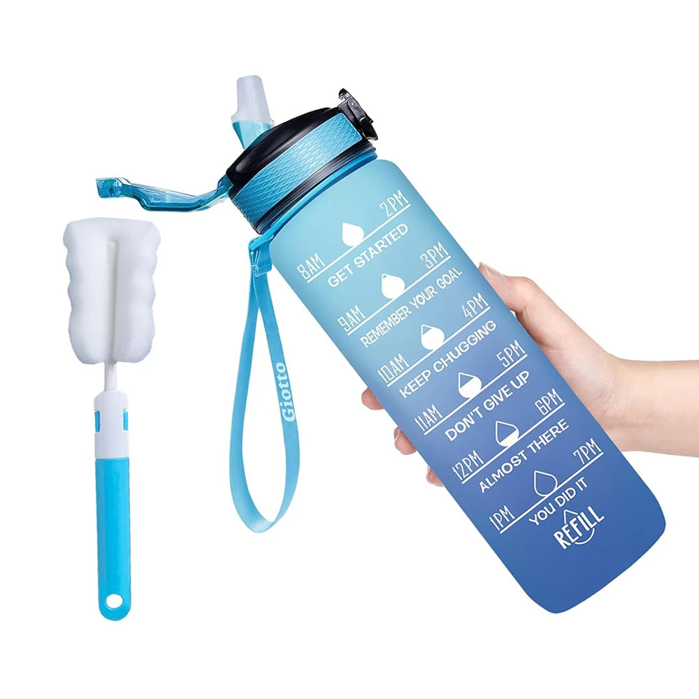Bouteille d'eau potable de 32 oz avec fois pour boire et paille, motivation avec sangle de transport, étanche BPA et sans toxique