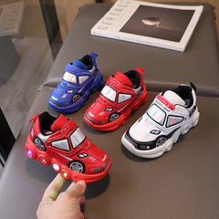 Diseny enfants chaussures décontractées lumière LED voiture Club dessin animé en cuir PU printemps chaussures pour enfants anti-dérapant rouge bleu chaussures taille 21-30