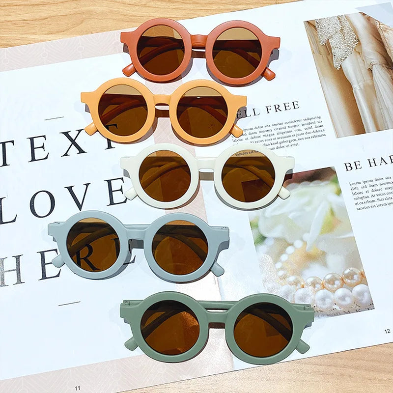 Lunettes de soleil coréennes pour enfants, rétro, monture ronde solide, petit visage, résistant aux ultraviolets, pratique