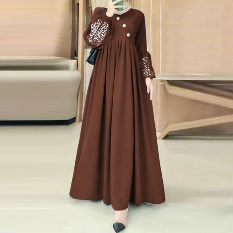 Muslim Hijab Dresses Abaya Eid Mubarek Long Dress 2025 ZANZEA Elegant Women's Long Sleeve Maxi Summer Dress Loose Kaftan Dresses