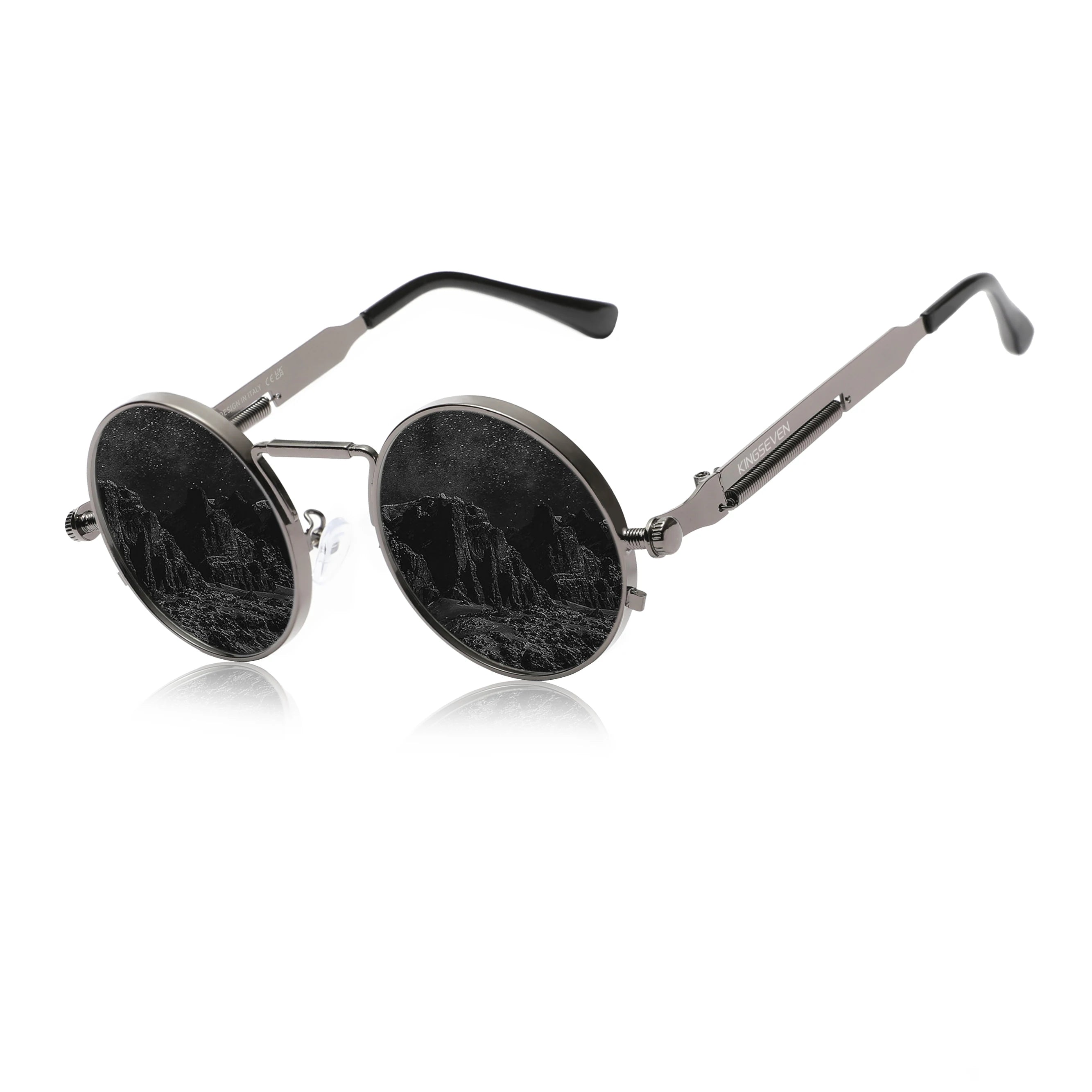 KINGSEVEN-Lunettes de soleil rondes polarisées pour hommes et femmes, lunettes de soleil Steampunk, style vintage, accessoire de lunettes, UV400