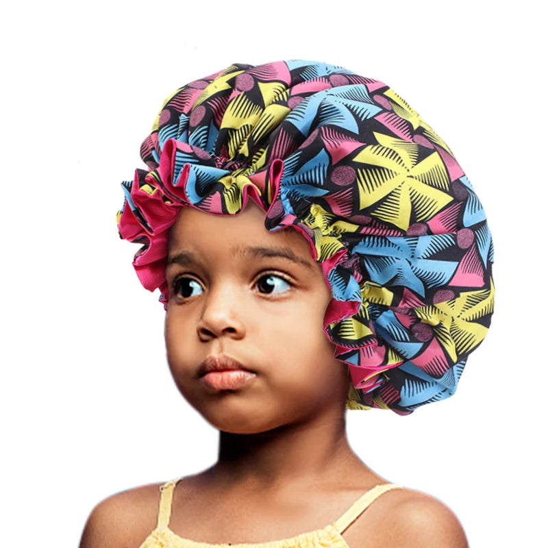 Bonnet de nuit élastique pour enfants, imprimé africain, Turban doublé en Satin, chapeau de nuit, Turban pour enfants, outils de coiffure