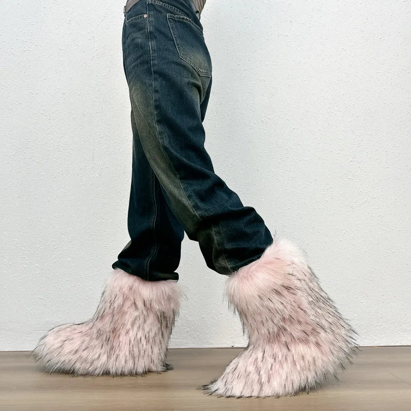 Bottes de neige mi-mollet en fourrure pour femmes et filles, chaussures en peluche chaudes, plate-forme extérieure, document solide, mignon, hiver, Y2K, 2023