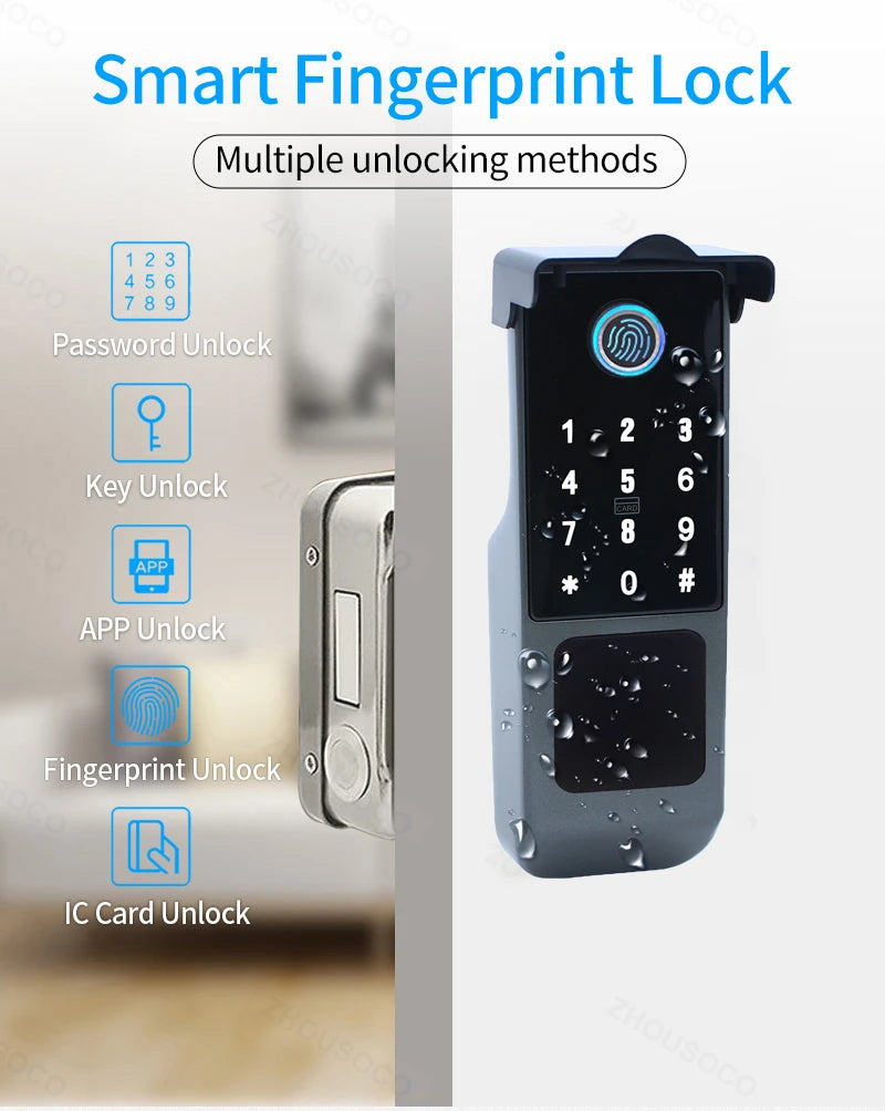 Serrure de porte intelligente électronique sans clé, serrure à empreintes digitales, étanche, Tuya, télécommande WiFi, Bluetooth, carte d'application TTLock, code numérique