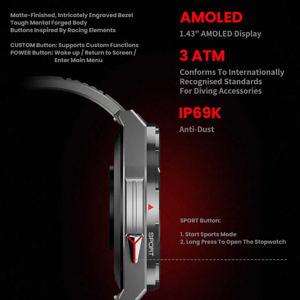 Nouvelle montre intelligente GPS sport boussole Altitude pression d'air appel de dent bleue 3ATM étanche santé AMOLED écran Smartwatch 480Mah