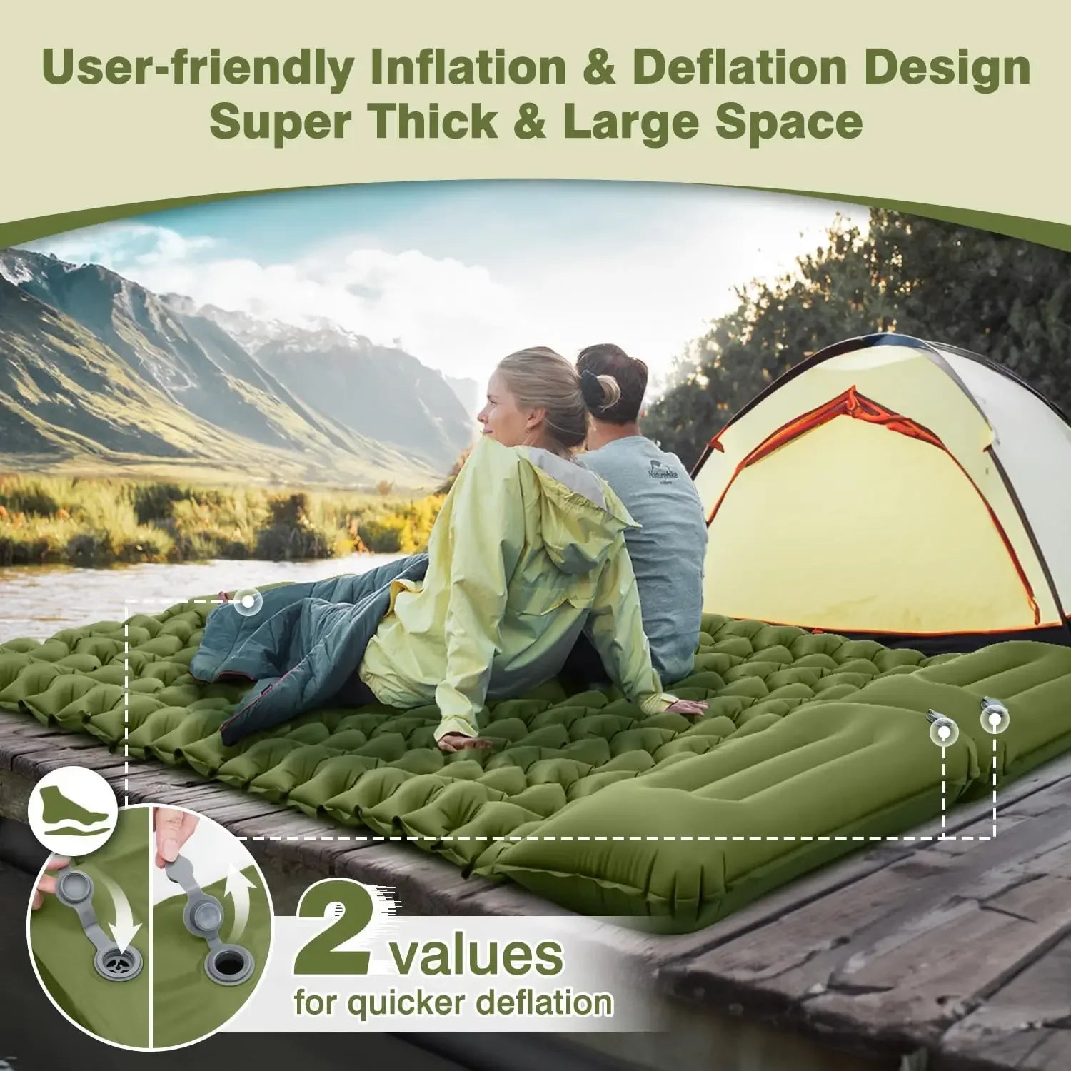 Lit de voyage pour 2 personnes en plein air, tapis d'air Double coussin de couchage pour Camping, tapis auto-gonflant, matelas de couchage avec oreiller pour la randonnée