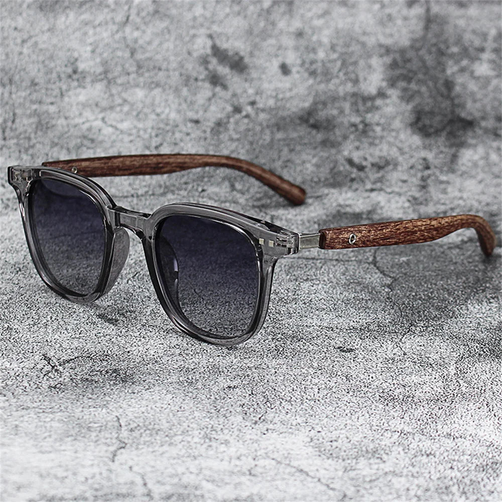 Lunettes de soleil classiques avec branches à motif de grain de bois, petit cadre carré pour hommes, lunettes de soleil de haute qualité pour femmes, lunettes de pêche avec protection UV400.