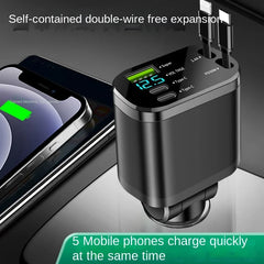 Chargeur de voiture, chargeur de voiture avec câble rétractable, PD de voiture, charge rapide de voiture, charge super rapide, charge flash, cig cinq en un