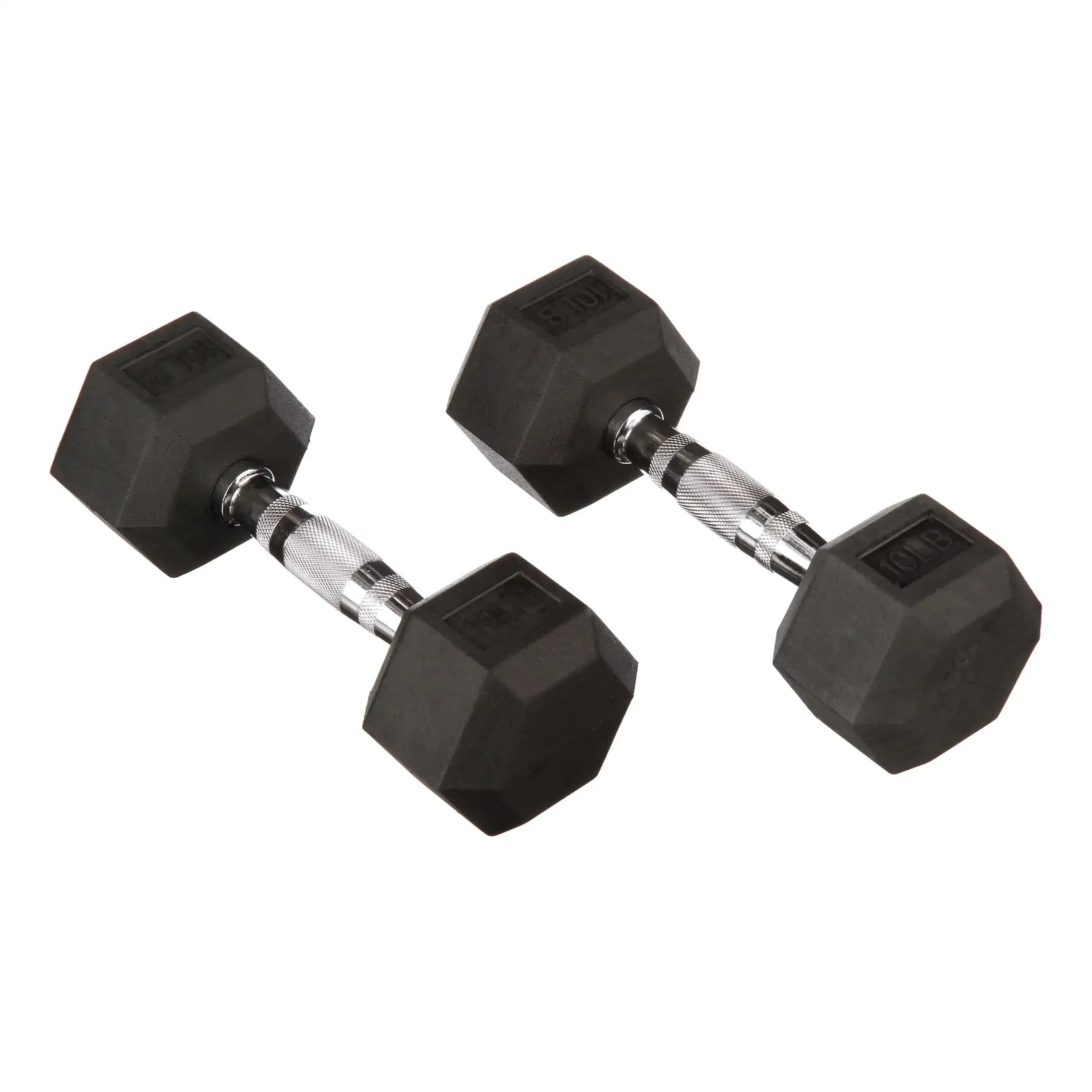 Paire d'haltères hexagonaux recouverts de caoutchouc de 10 lb, noir, conception sans rouleau pour la salle de sport à domicile, l'entraînement de force et l'haltérophilie