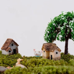 Figurine Miniature de maison, accessoire de jardin féerique, décoration de maison, Statue de construction d'animaux de dessin animé, voiture de poupée artisanale en résine, 4 pièces
