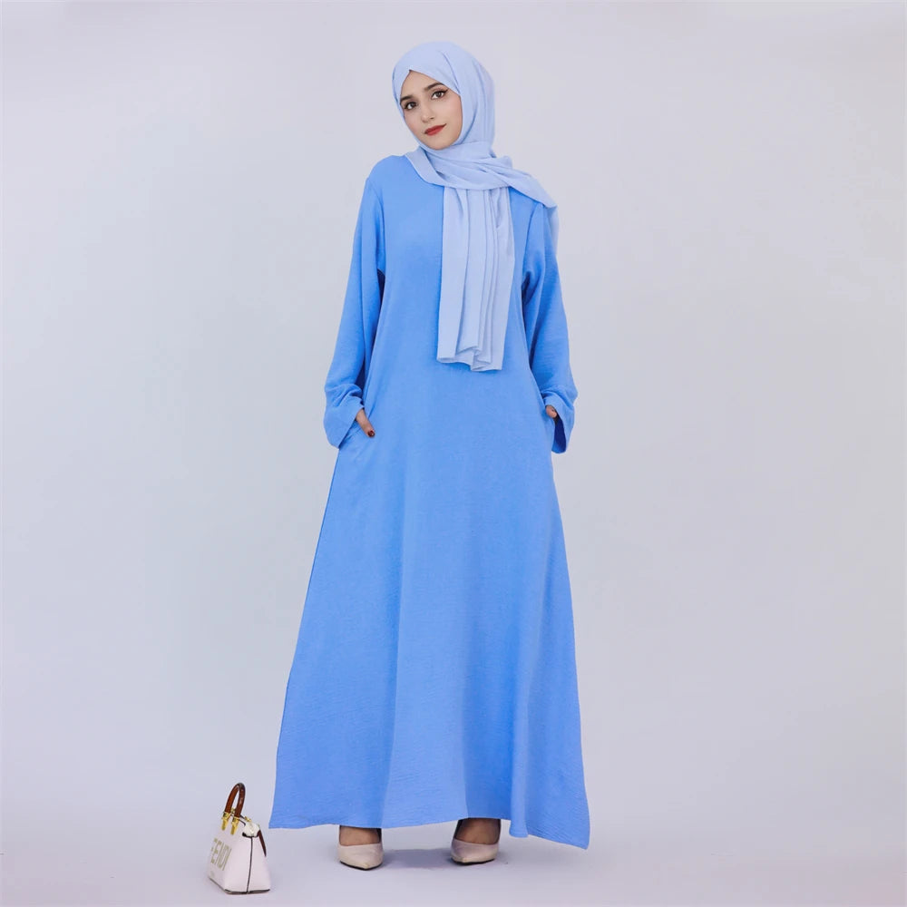Noir blanc rose solide dubaï modeste sous Robe Abaya Islam caftan musulman avec poches robes pour femmes Robe Femme Musulmane