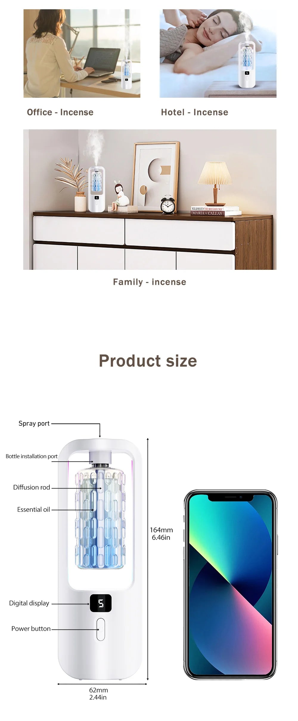 Diffuseur d'aromathérapie automatique pour éliminer les odeurs, adapté à un usage domestique, avec de l'huile essentielle pour le rafraîchissement de l'air.