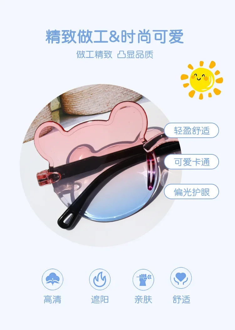 Lunettes de soleil pour enfants en forme d'ours lunettes pour enfants dessin animé sans monture UV400 lunettes pour enfants en plein air Anti-éblouissement filles garçons lunettes de soleil